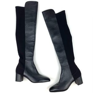 Stuart Weitzman Over The Knee Boots Black Leather Block Heel 5050 Size 36 / 5.5